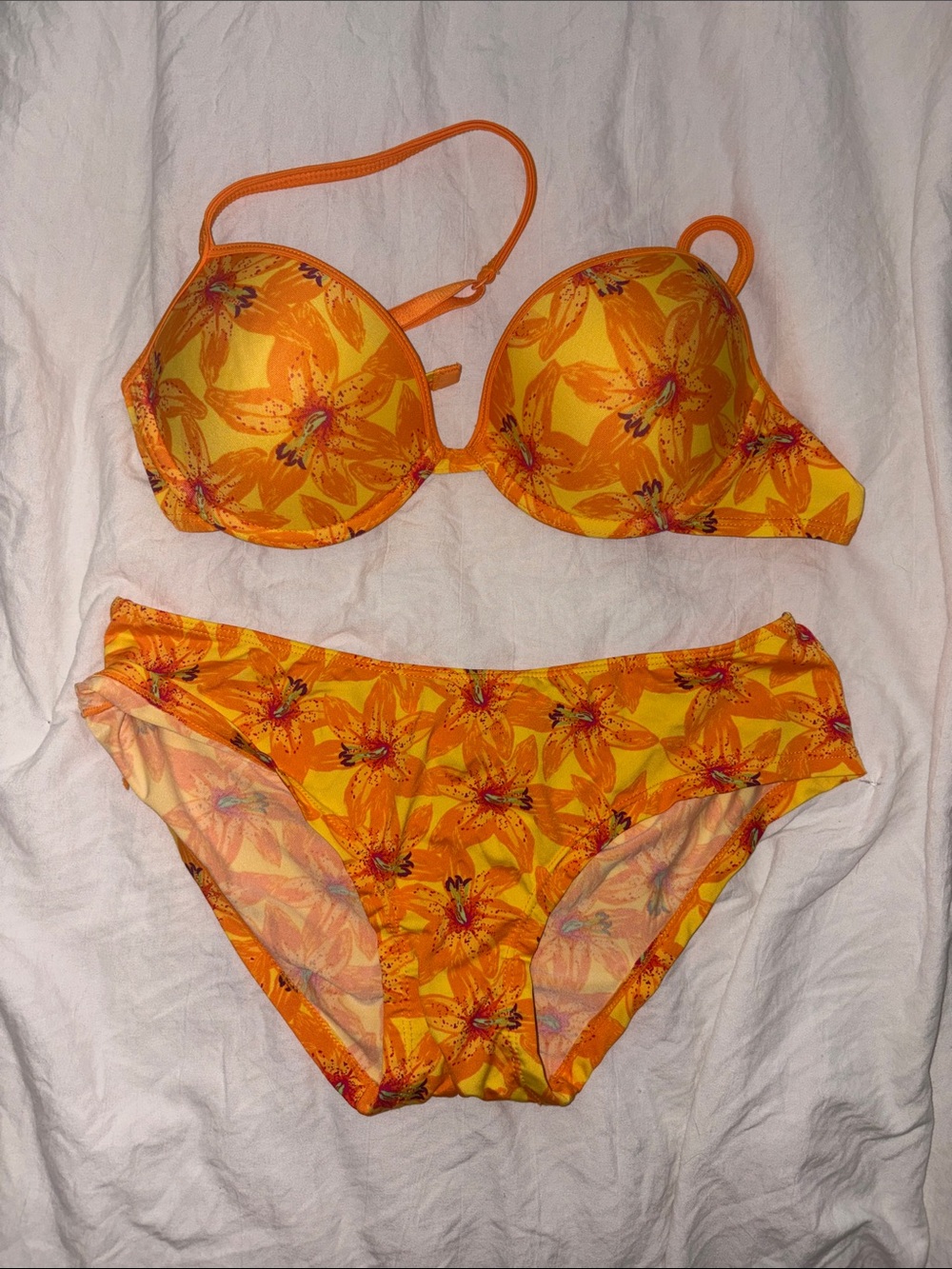 No Boundaries Yellow and Orange Floral Bikini Set